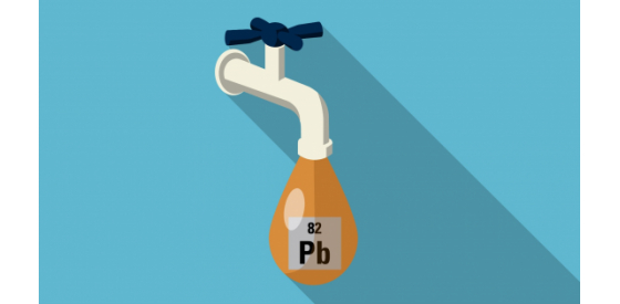 Lead in tap water Drawn image showing a drop of water with Pb chemical sign dropping out of a tap